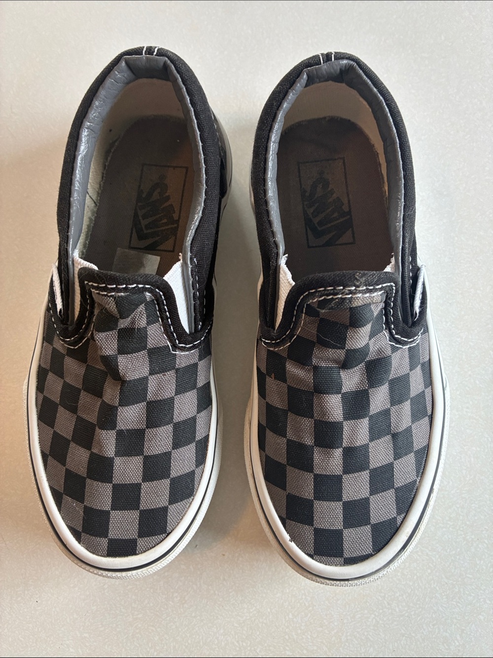 Vans Kids Checkerboard Slip-On Sneakers - Black and Gray
